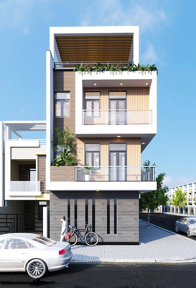 mẫu thiết kế nhà phố 2 mặt tiền 3.5 tầng diện tích 55m2