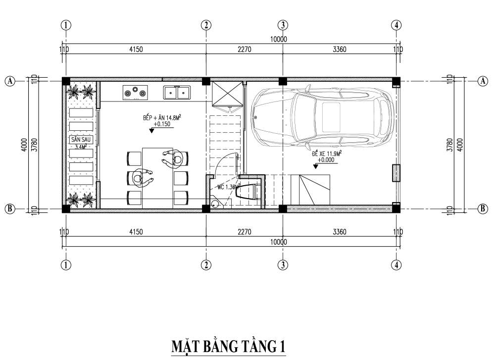 Bản vẽ thiết kế nhà 40m2 3 phòng ngủ