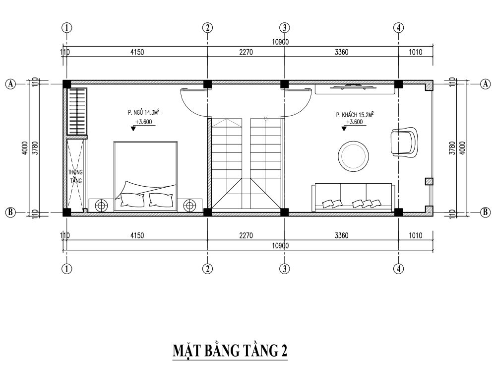 Bản vẽ thiết kế nhà 40m2 3 phòng ngủ