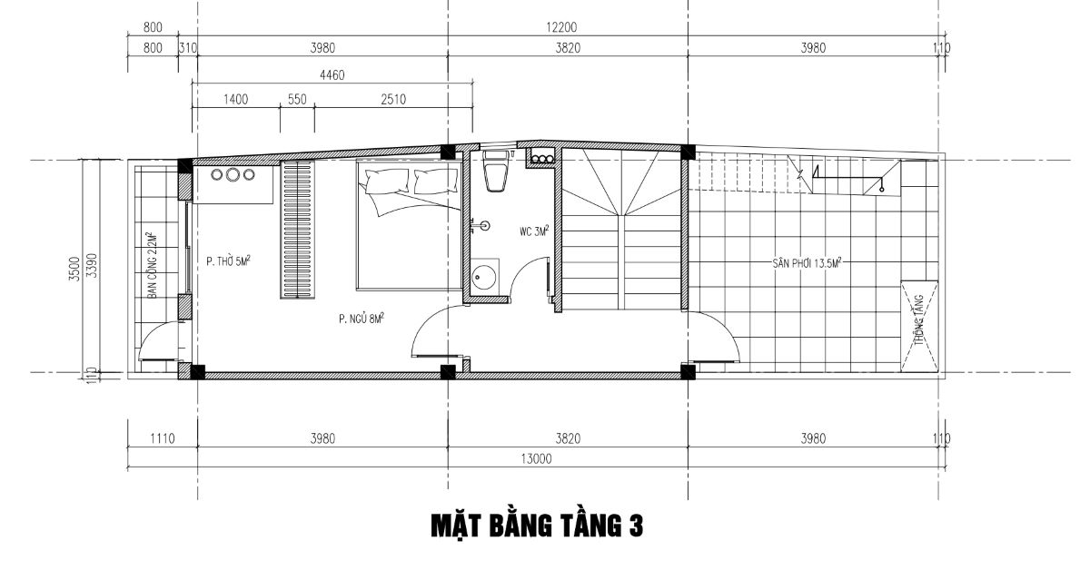 thiết kế nhà phố 3 tầng 43m2