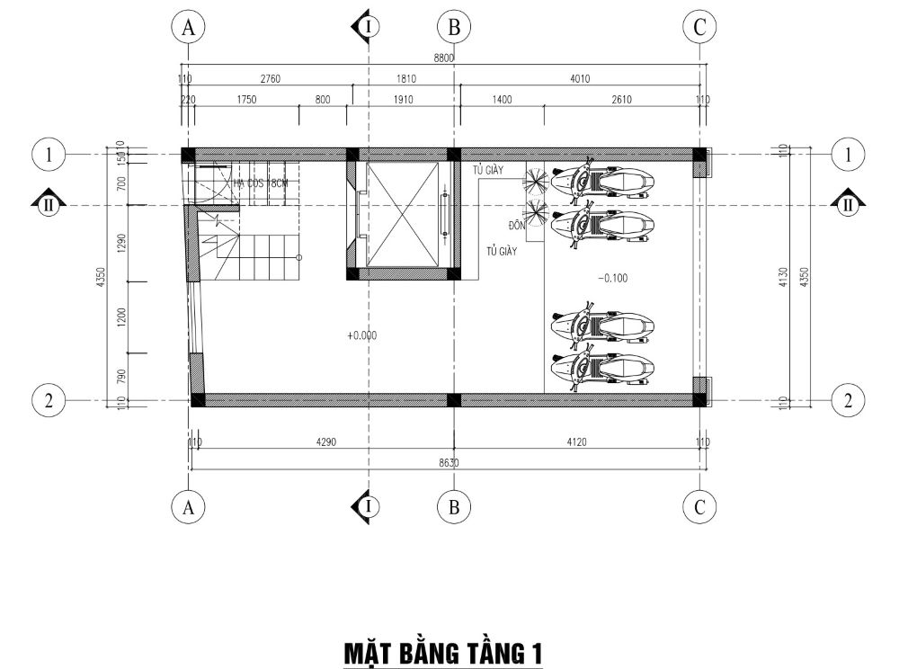 bản vẽ thiết kế nhà phố 42m2 x 5 tầng 1 tum