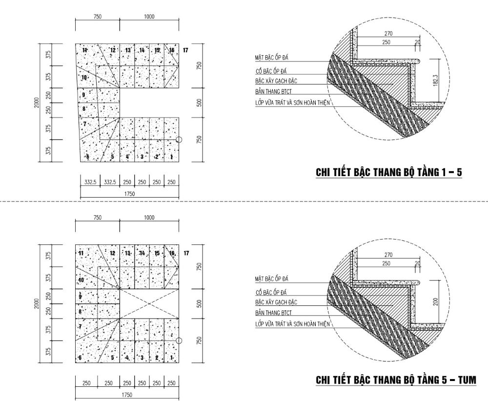 bản vẽ thiết kế nhà phố 42m2 x 5 tầng 1 tum 