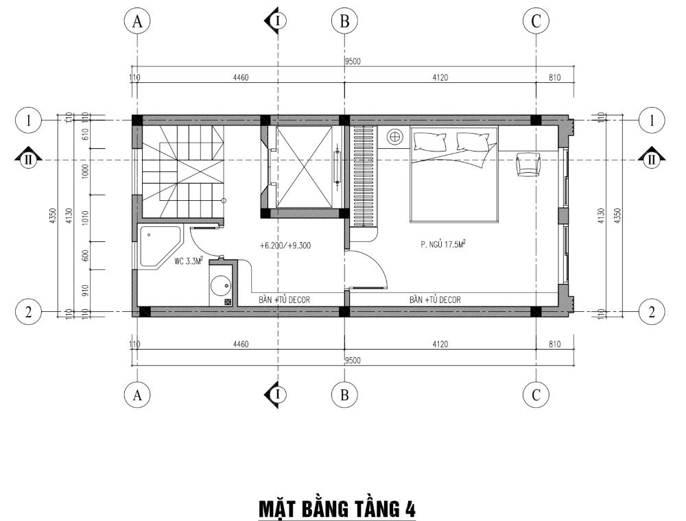 bản vẽ thiết kế nhà phố 42m2 x 5 tầng 1 tum 