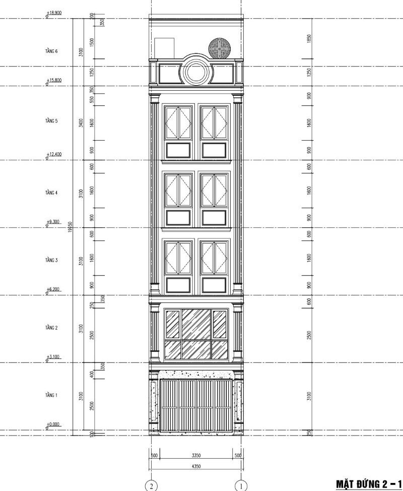 bản vẽ thiết kế nhà phố 42m2 x 5 tầng 1 tum 