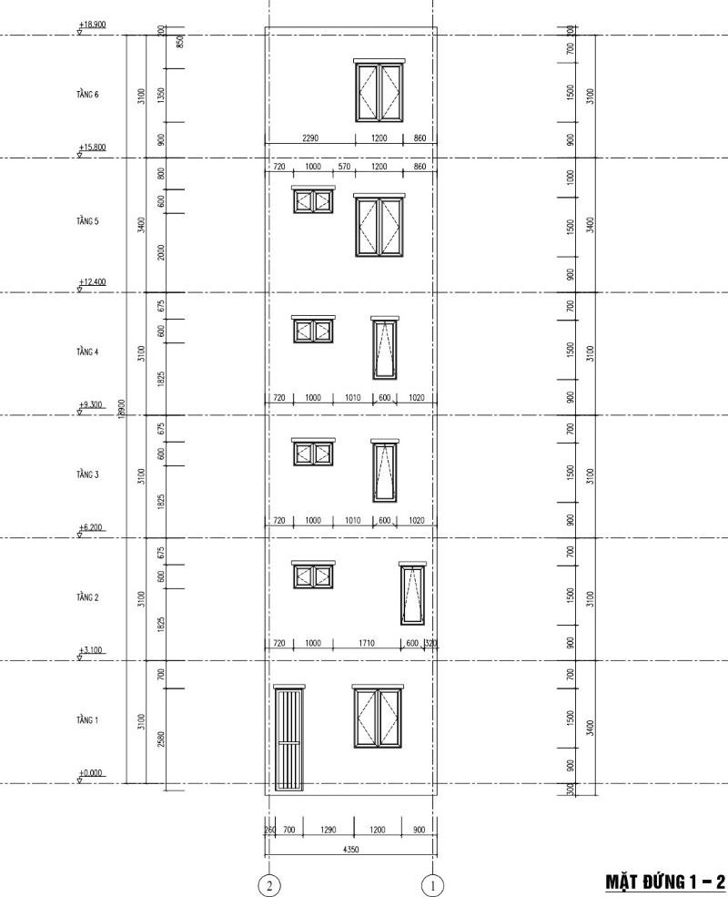 bản vẽ thiết kế nhà phố 42m2 x 5 tầng 1 tum 