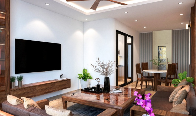 nội thất nhà phố 37m2-khách bếp