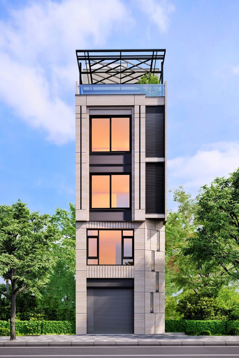 thiết kế nhà phố 4 tầng 1 tum