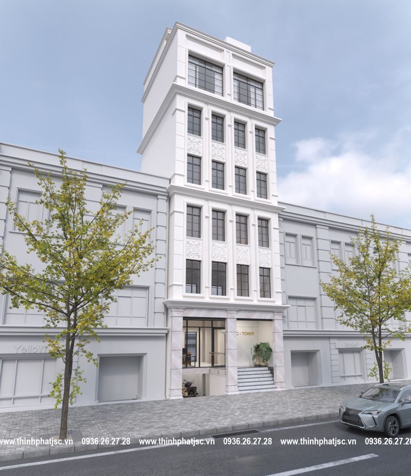 thiết kế nhà văn phòng 6 tầng 1 hầm 1 tum