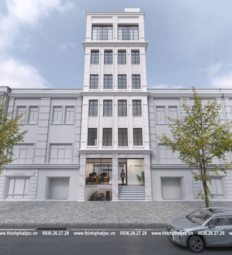 thiết kế nhà văn phòng 6 tầng 1 hầm 1 tum