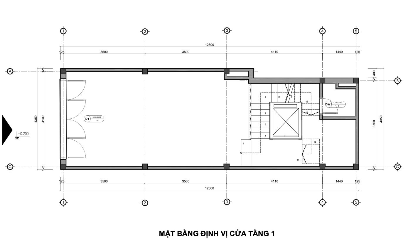 Bản vẽ thiết kế nhà phố 53m2-mặt bằng cửa