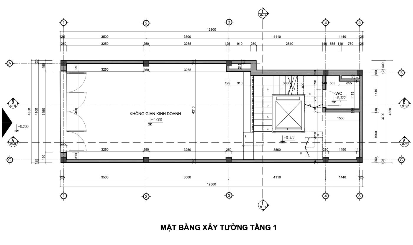 Bản vẽ thiết kế nhà phố 53m2-mặt bằng xây tường