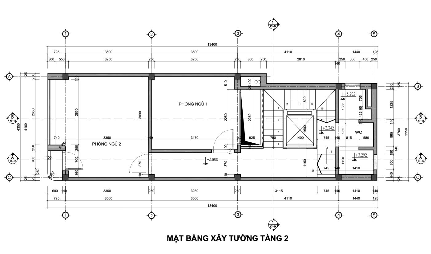 Bản vẽ thiết kế nhà phố 53m2-mặt bằng xây tường