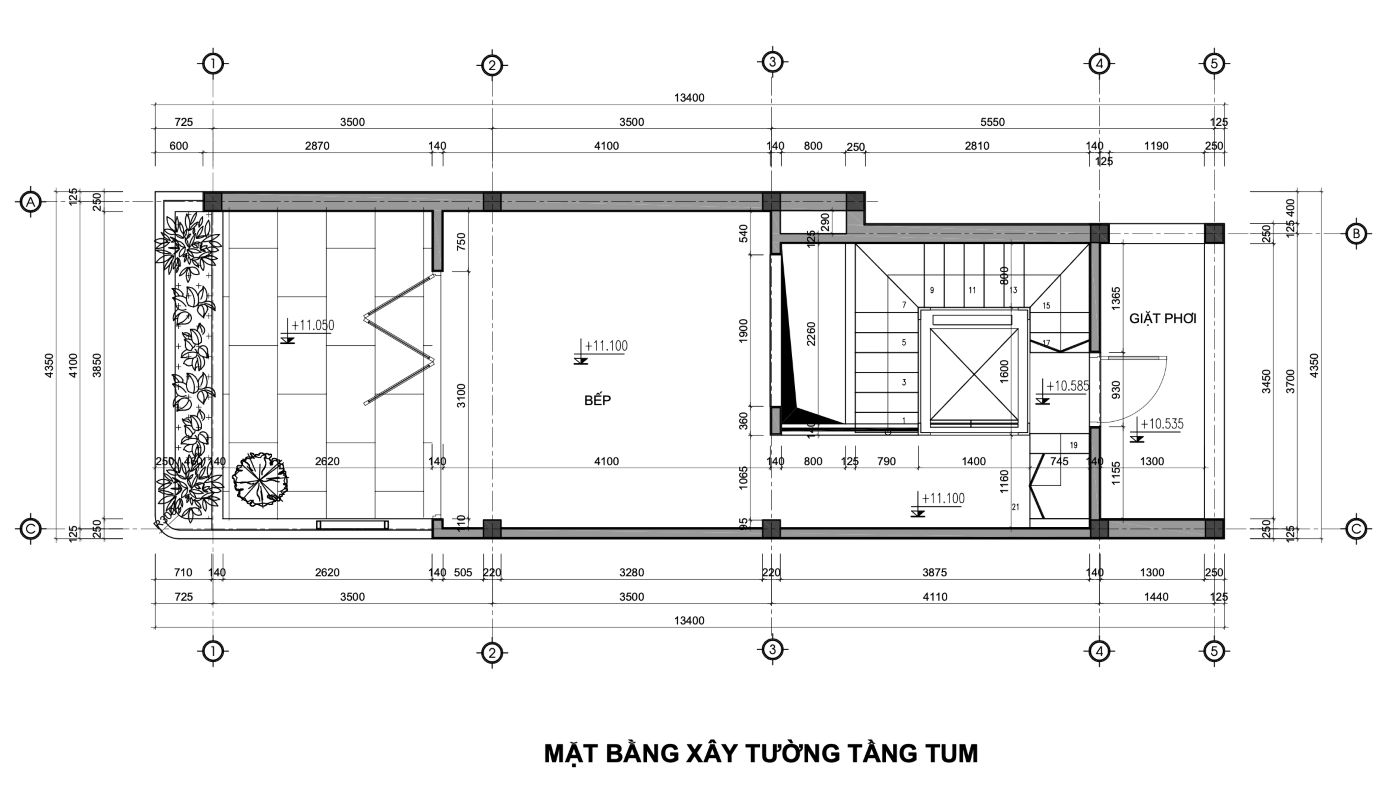 Bản vẽ thiết kế nhà phố 53m2-mặt bằng xây tường