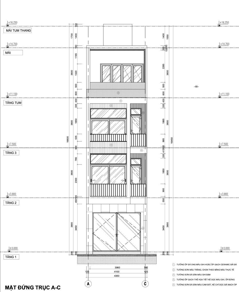 Bản vẽ thiết kế nhà phố 53m2-mặt đứng mặt cắt