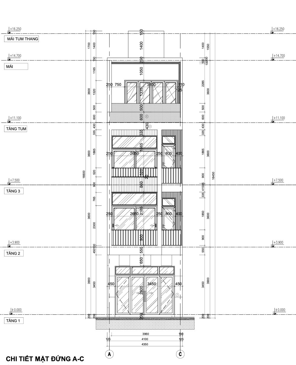 Bản vẽ thiết kế nhà phố 53m2-mặt đứng mặt cắt