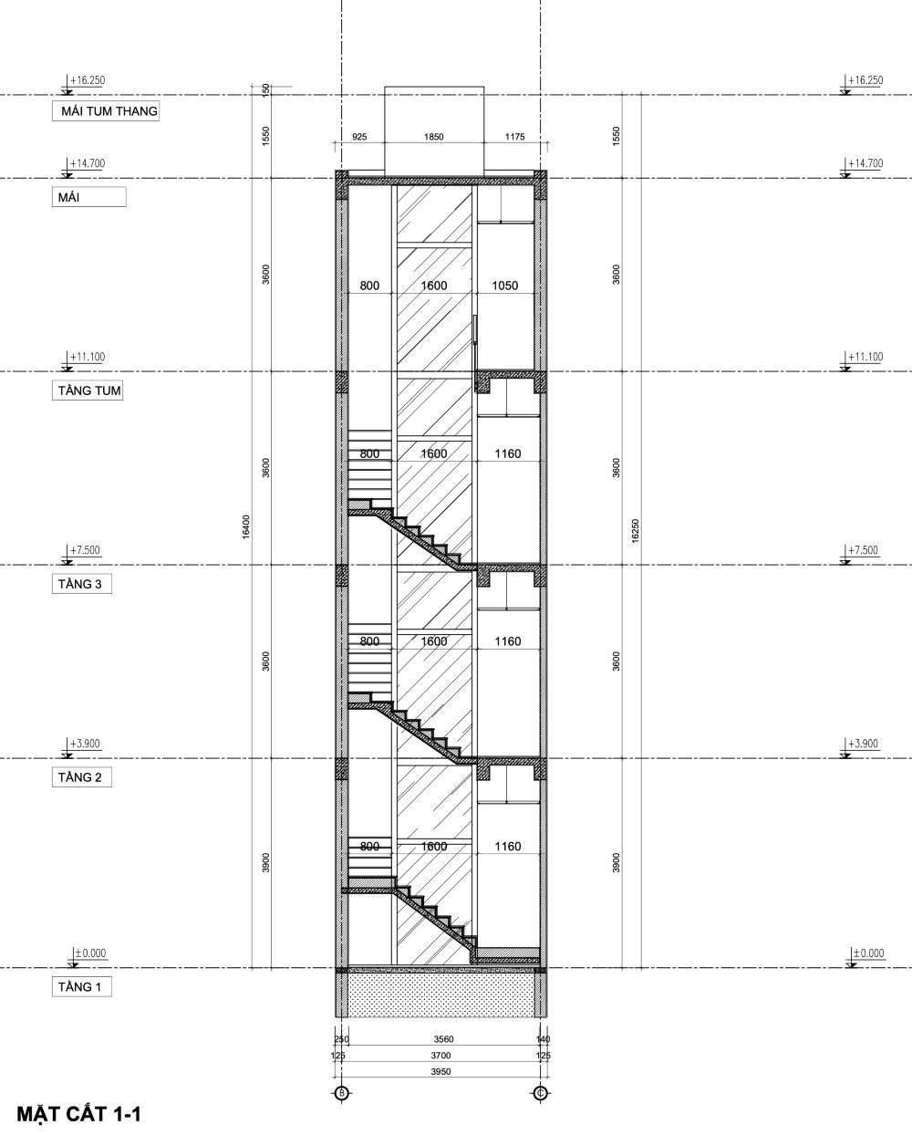 Bản vẽ thiết kế nhà phố 53m2-mặt đứng mặt cắt