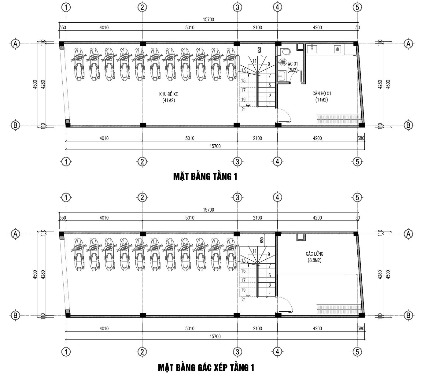 Bản vẽ thiết kế nhà trọ cho thuê 70m2