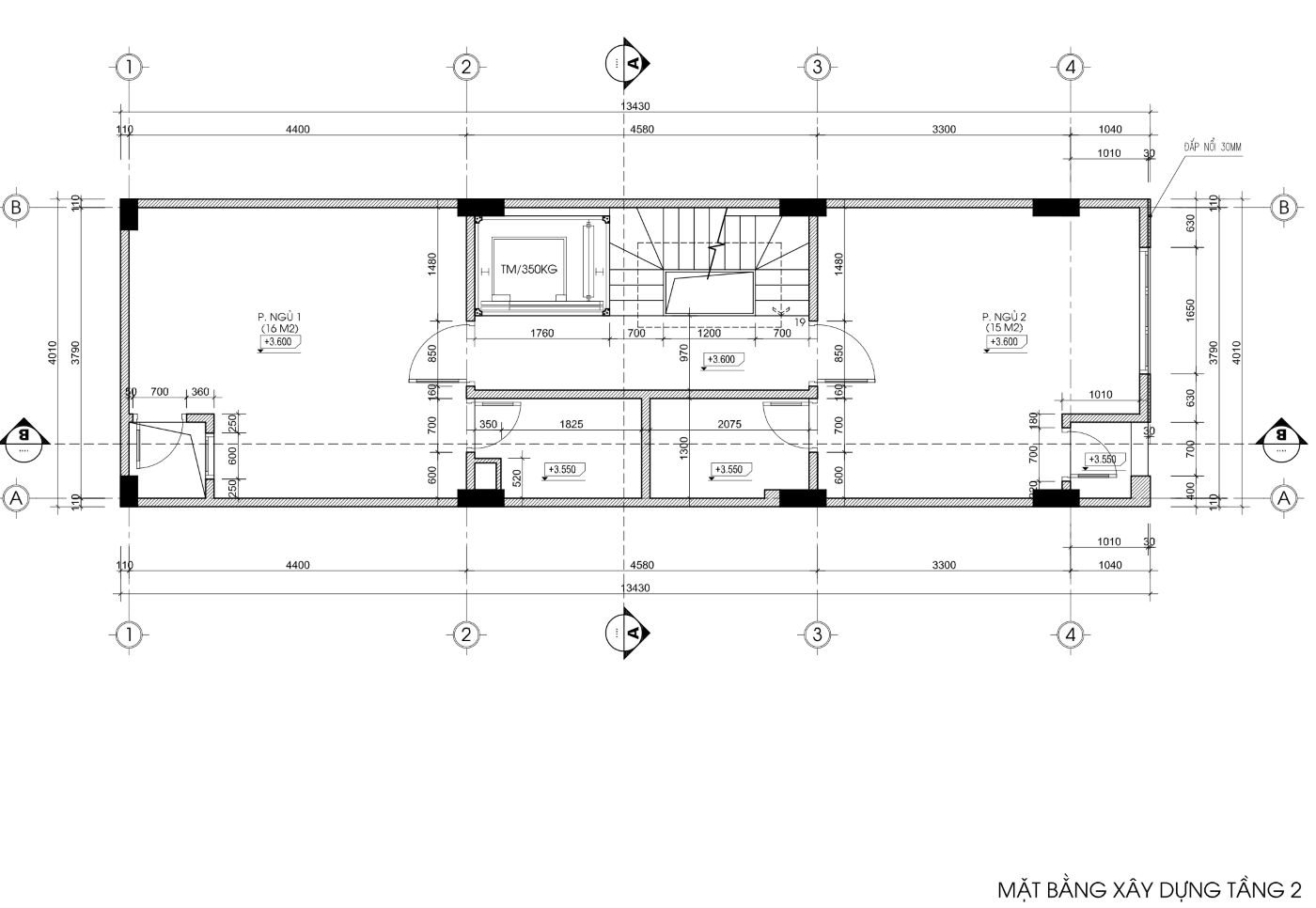 bản vẽ nhà trọ 50m2 6 tầng 1 tum, mặt tiền 4m