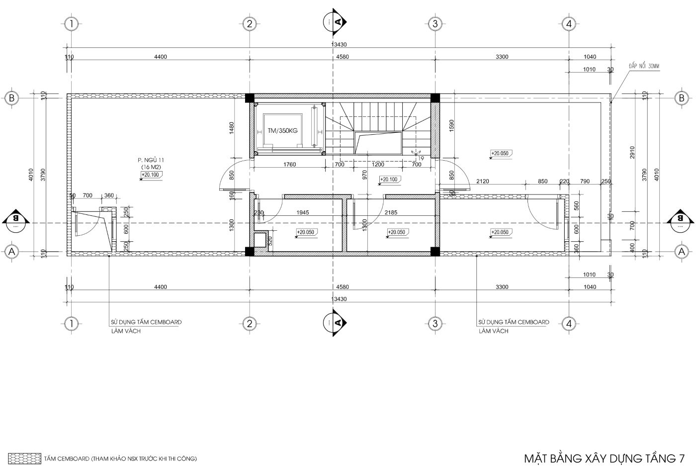 bản vẽ nhà trọ 50m2 6 tầng 1 tum, mặt tiền 4m