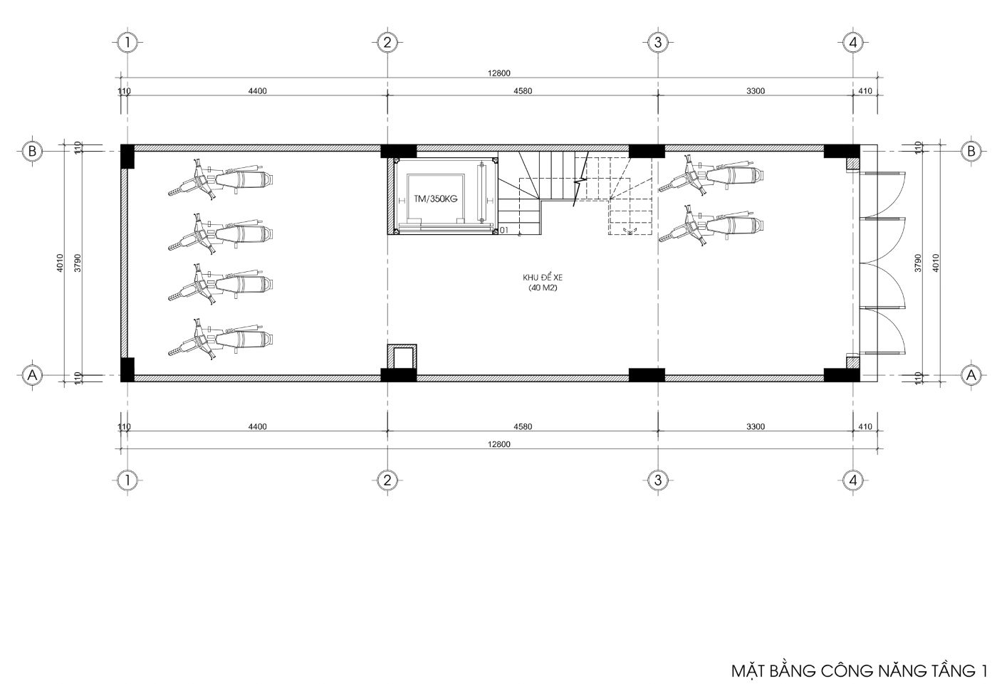 bản vẽ nhà trọ 50m2 6 tầng 1 tum, mặt tiền 4m