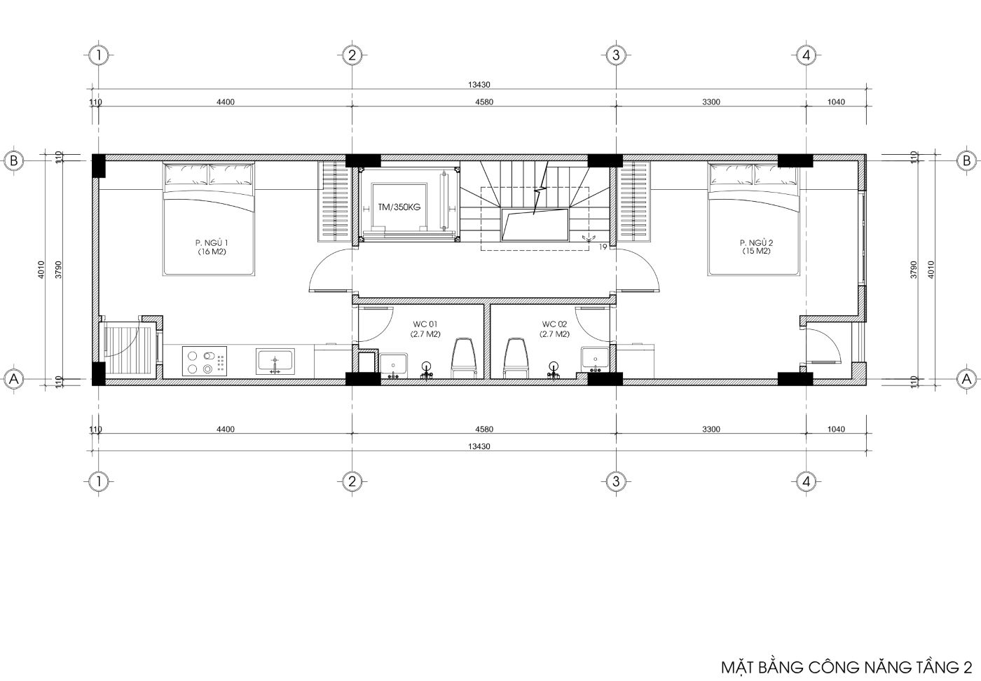 bản vẽ nhà trọ 50m2 6 tầng 1 tum, mặt tiền 4m