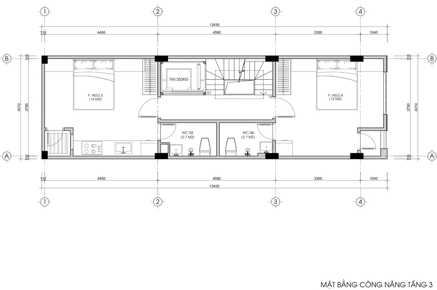 bản vẽ nhà trọ 50m2 6 tầng 1 tum, mặt tiền 4m