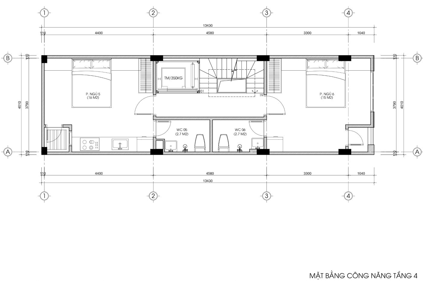 bản vẽ nhà trọ 50m2 6 tầng 1 tum, mặt tiền 4m
