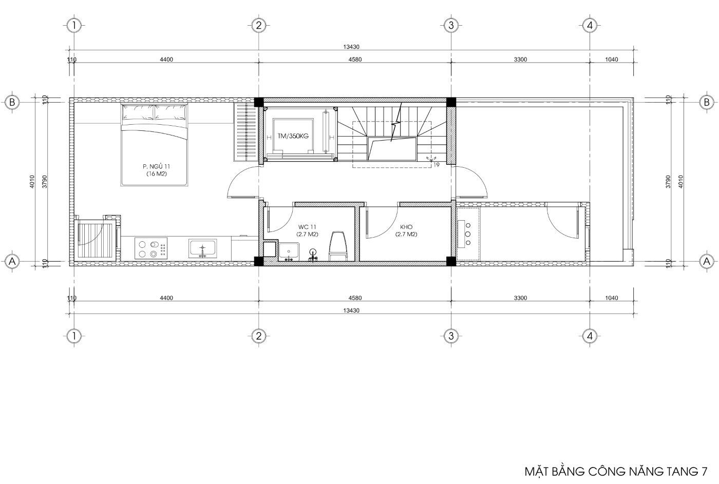 bản vẽ nhà trọ 50m2 6 tầng 1 tum, mặt tiền 4m