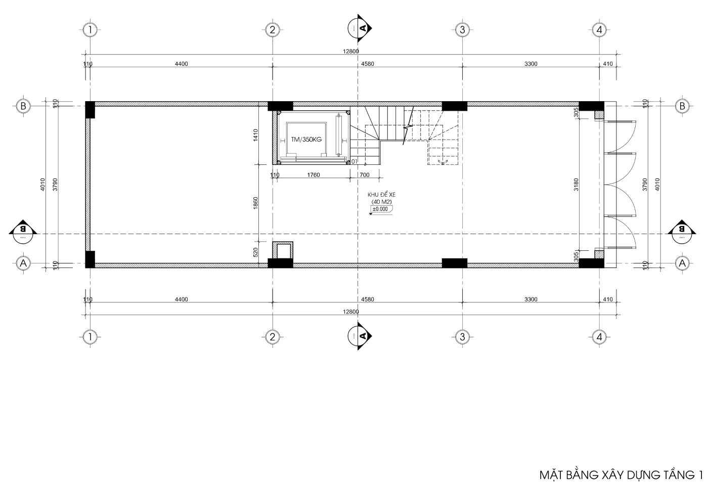 bản vẽ nhà trọ 50m2 6 tầng 1 tum, mặt tiền 4m