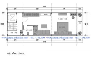 Bản vẽ thiết kế nhà phố 4.5 tầng 1 lửng có bán hầm, mặt tiền 4m