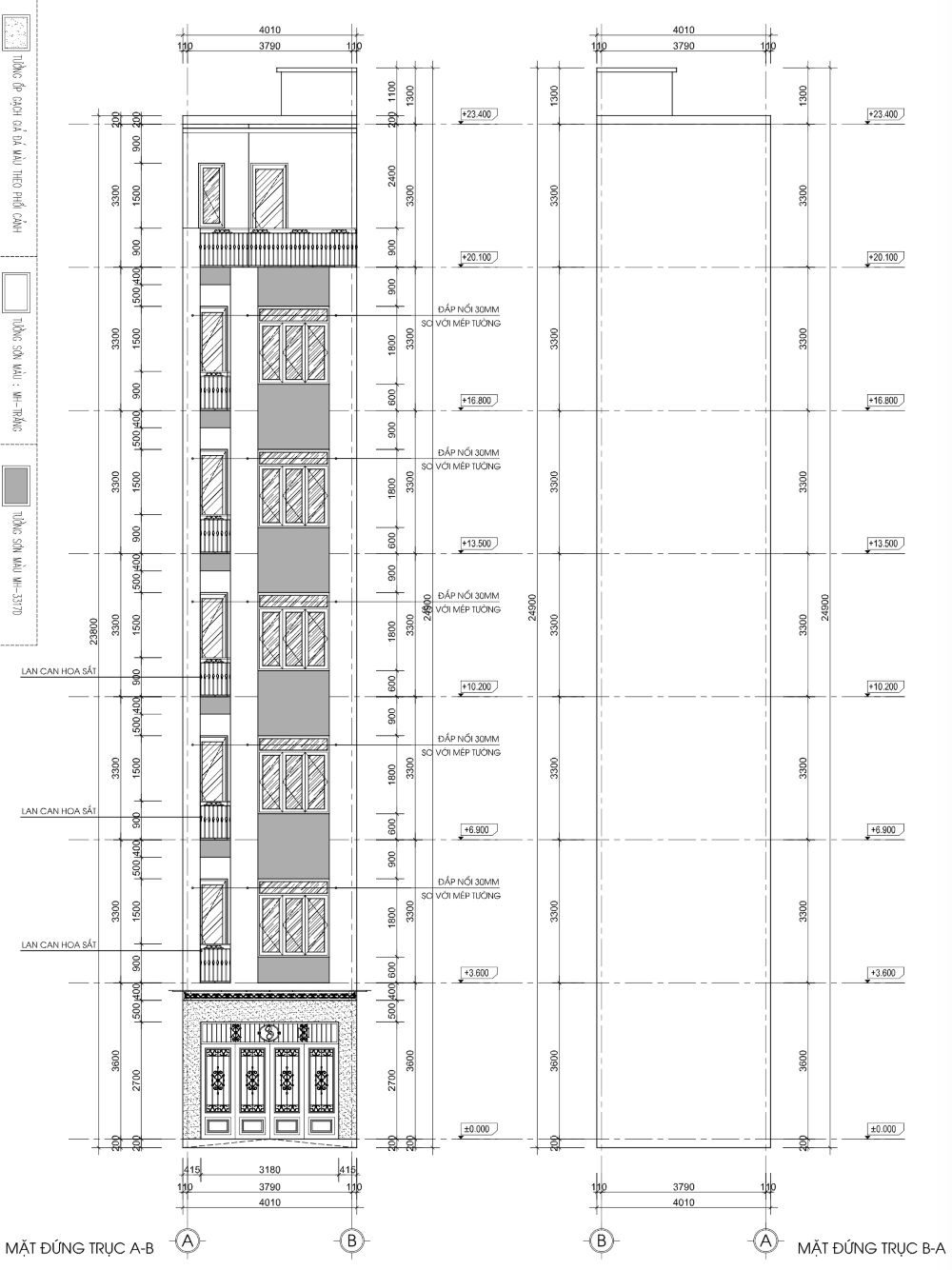 bản vẽ nhà trọ 50m2 6 tầng 1 tum, mặt tiền 4m